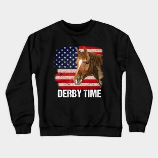 Derby USA Flag Horse Vintage Derby Time Crewneck Sweatshirt